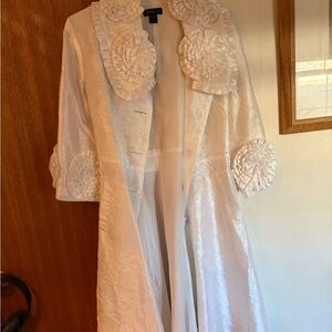 White Floral Rosette Maxi Dress Coat